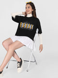 Women Oversized Round Neck Drop Shoulder Printed Cotton T-Shirt