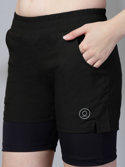 Women's Double Layered Dry Fit Sports Running Shorts Black Purple