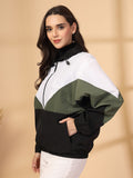 Women Colourblocked Hooded Windcheater Oversized Sports Jacket