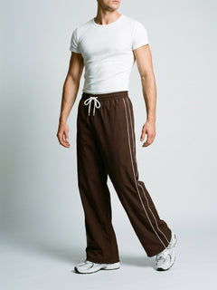 Men’s Sports Track Pants with Side Stripes Brown