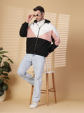 Men Colourblocked Hooded Windcheater Oversized Sports Jacket