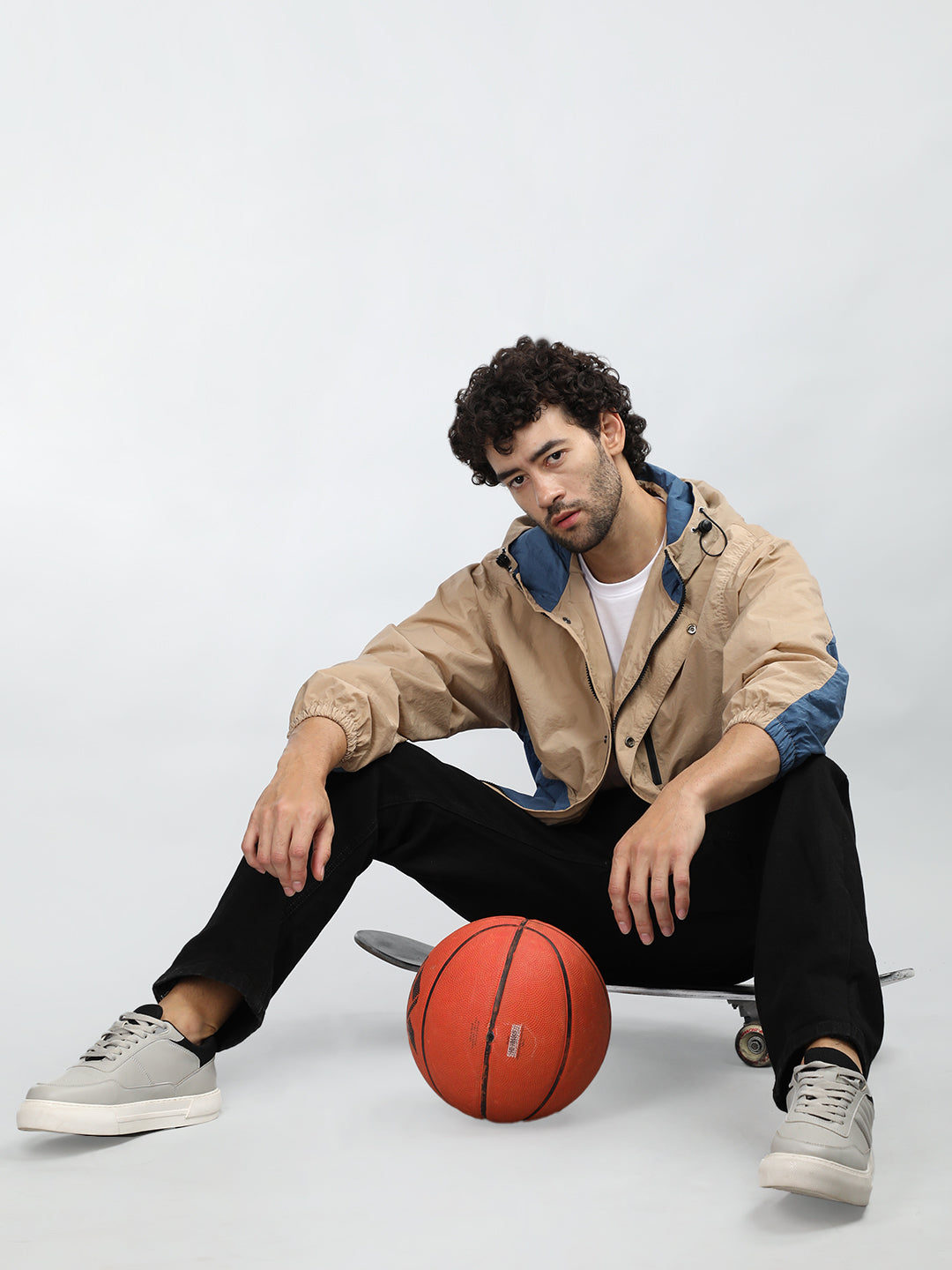 Men Colourblocked Hooded Windcheater Oversized Sports Jacket
