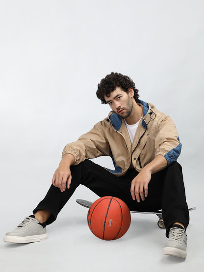 Men Colourblocked Hooded Windcheater Oversized Sports Jacket