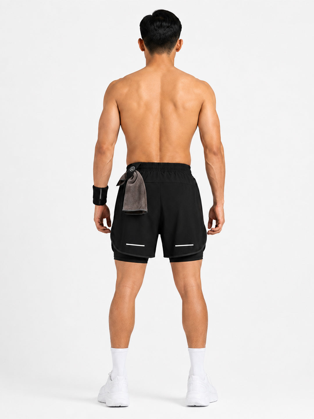 Men Double Layered Sports Running Shorts Black