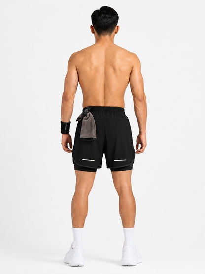 Men Double Layered Sports Running Shorts Black