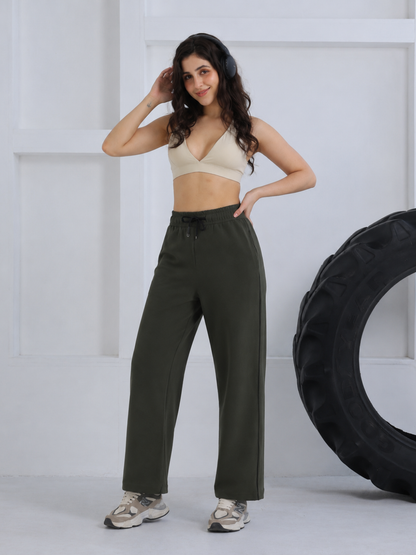 Women's Sports Track Pants with Side Stripes Olive