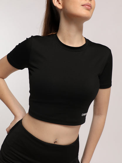 Women Round Neck Half Sleeve Sports Crop Top