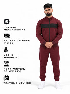 Wine Black Heavy Fleece Winter Tracksuit Men