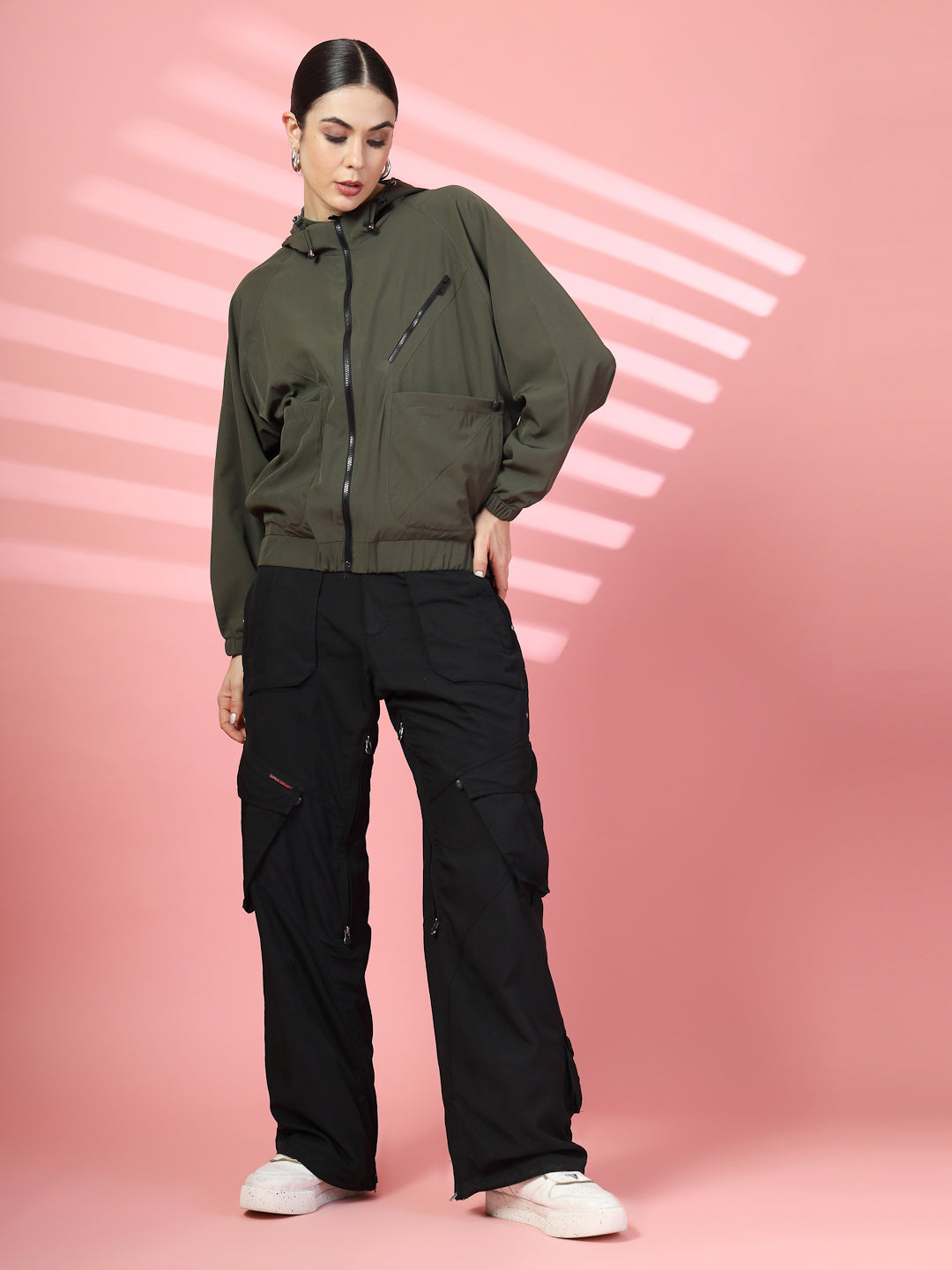 Women Winter Sports Oversized Windcheater Hooded Jacket