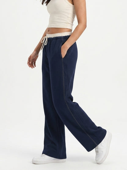 Women Relaxed Fit Wide Leg Trackpants Navy