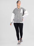 Women Oversized Winter Wear Varsity Jacket with Ribbed Cuffs