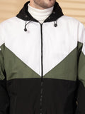 Men Colourblocked Hooded Windcheater Oversized Sports Jacket