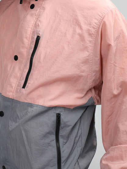 Men Colourblocked Hooded Windcheater Oversized Sports Jacket