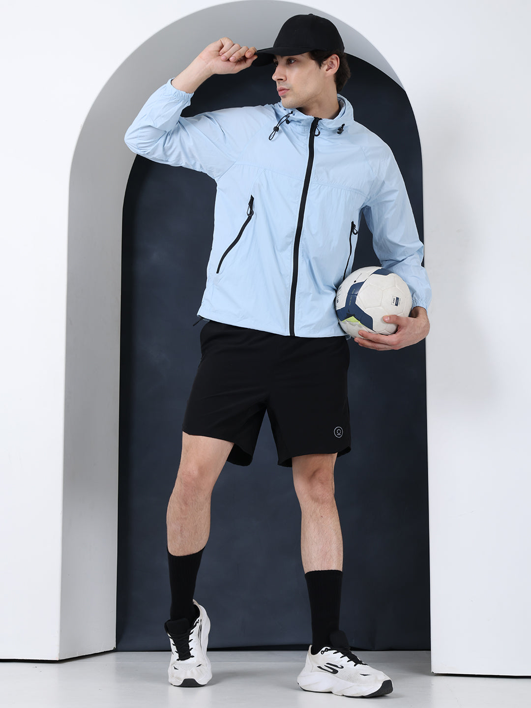 Men’s Iceblue Lightweight Hooded Windcheater Jacket