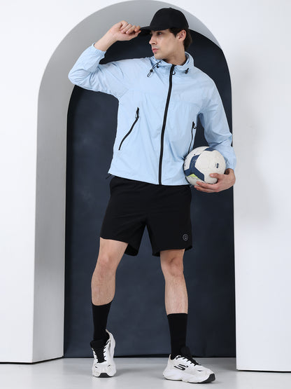 Men’s Iceblue Lightweight Hooded Windcheater Jacket