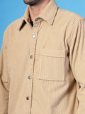 Men Winter Wear Solid Corduroy Casual Shacket