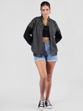 Women Oversized Winter Wear Varsity Jacket with Ribbed Cuffs