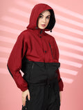 Women Colourblocked Hooded Windcheater Oversized Sports Jacket