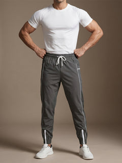 Men Darkgrey White Training Sports Trackpants