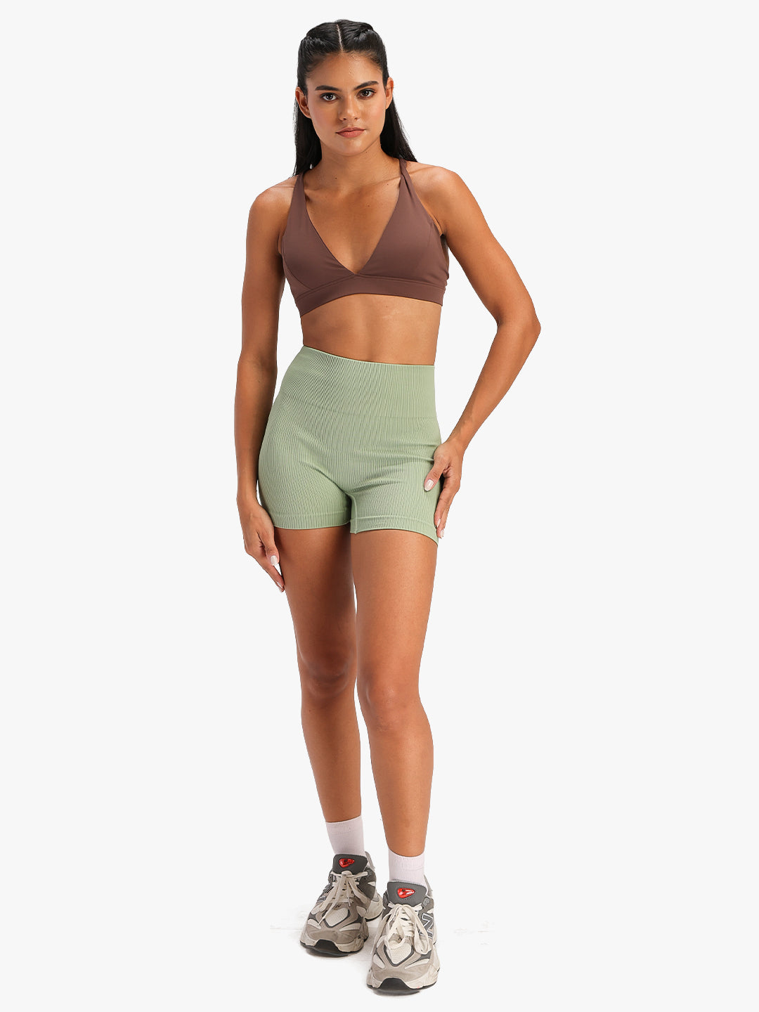 Women's Seamless Ribbed High-Waist Biker Shorts Green