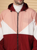 Men Colourblocked Hooded Windcheater Oversized Sports Jacket