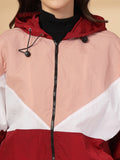 Women Colourblocked Hooded Windcheater Oversized Sports Jacket