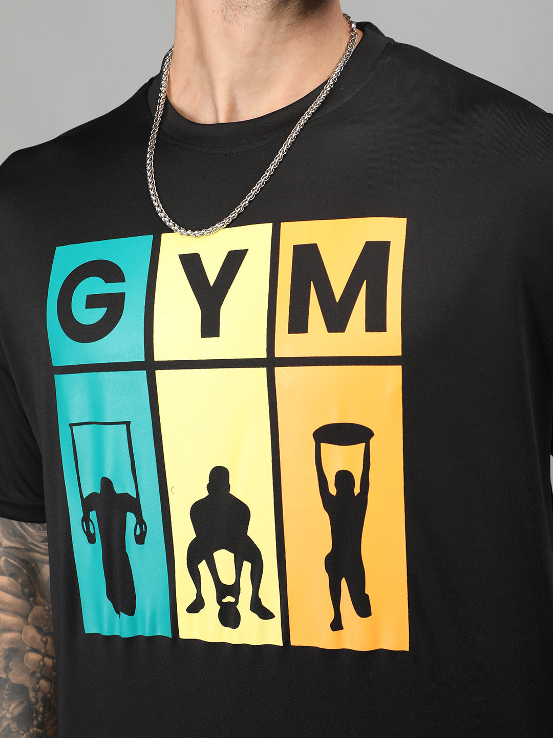 Men's Round Neck Gym Sports T-Shirt Black