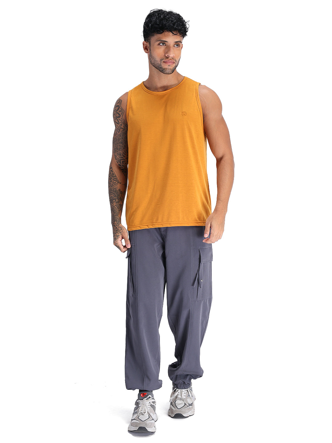 Men's Mustard Sleeveless Gym Tanktop
