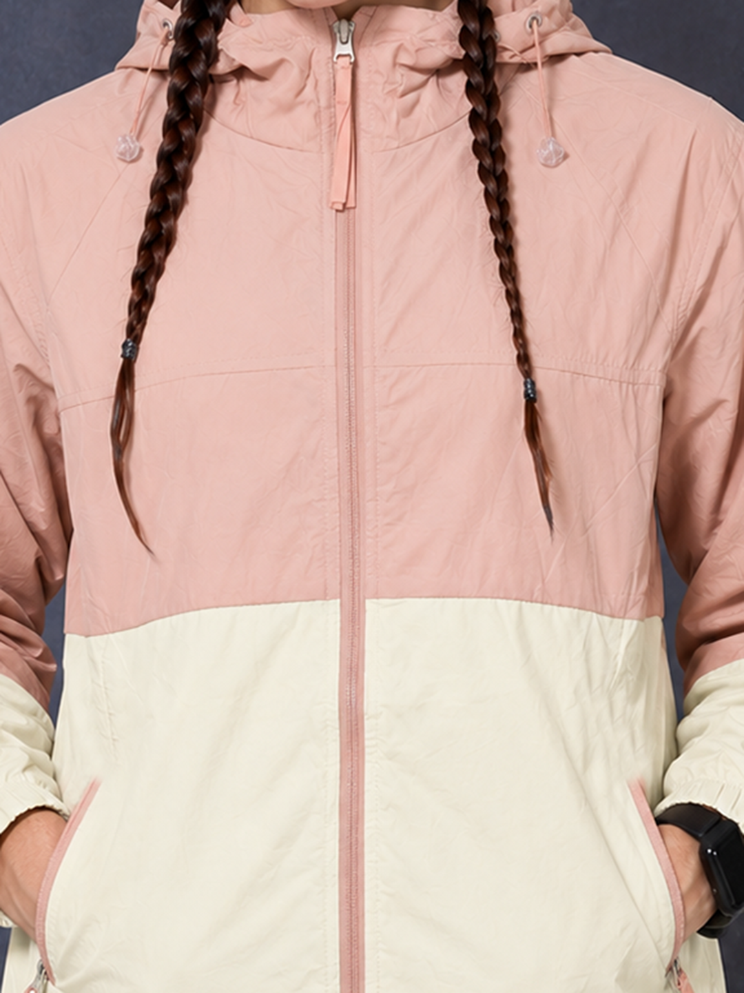Women’s Peach Cream Lightweight Hooded Windcheater Jacket
