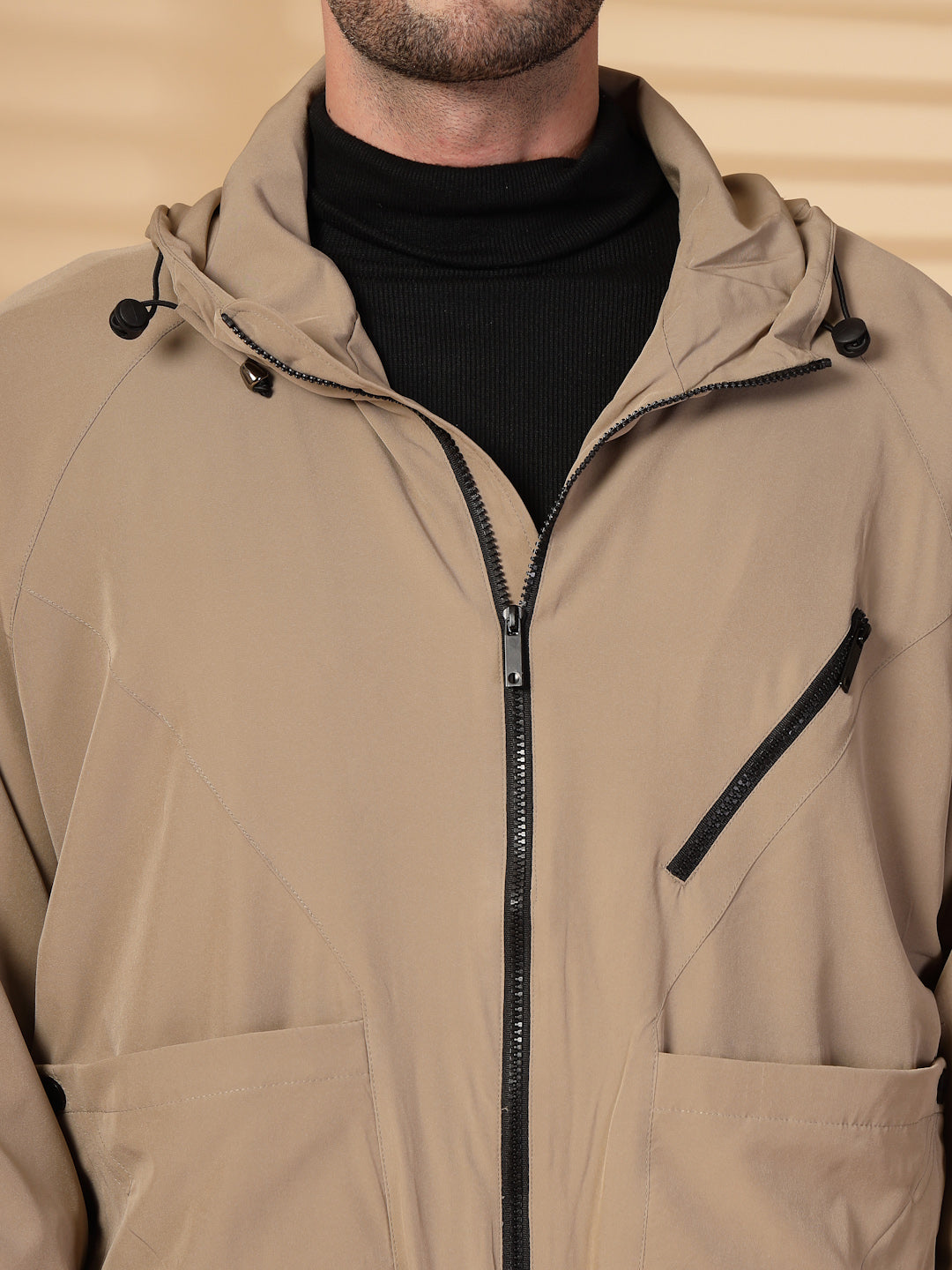 Men Winter Sports Oversized Windcheater Hooded Jacket Khaki