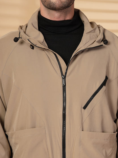 Men Winter Sports Oversized Windcheater Hooded Jacket Khaki