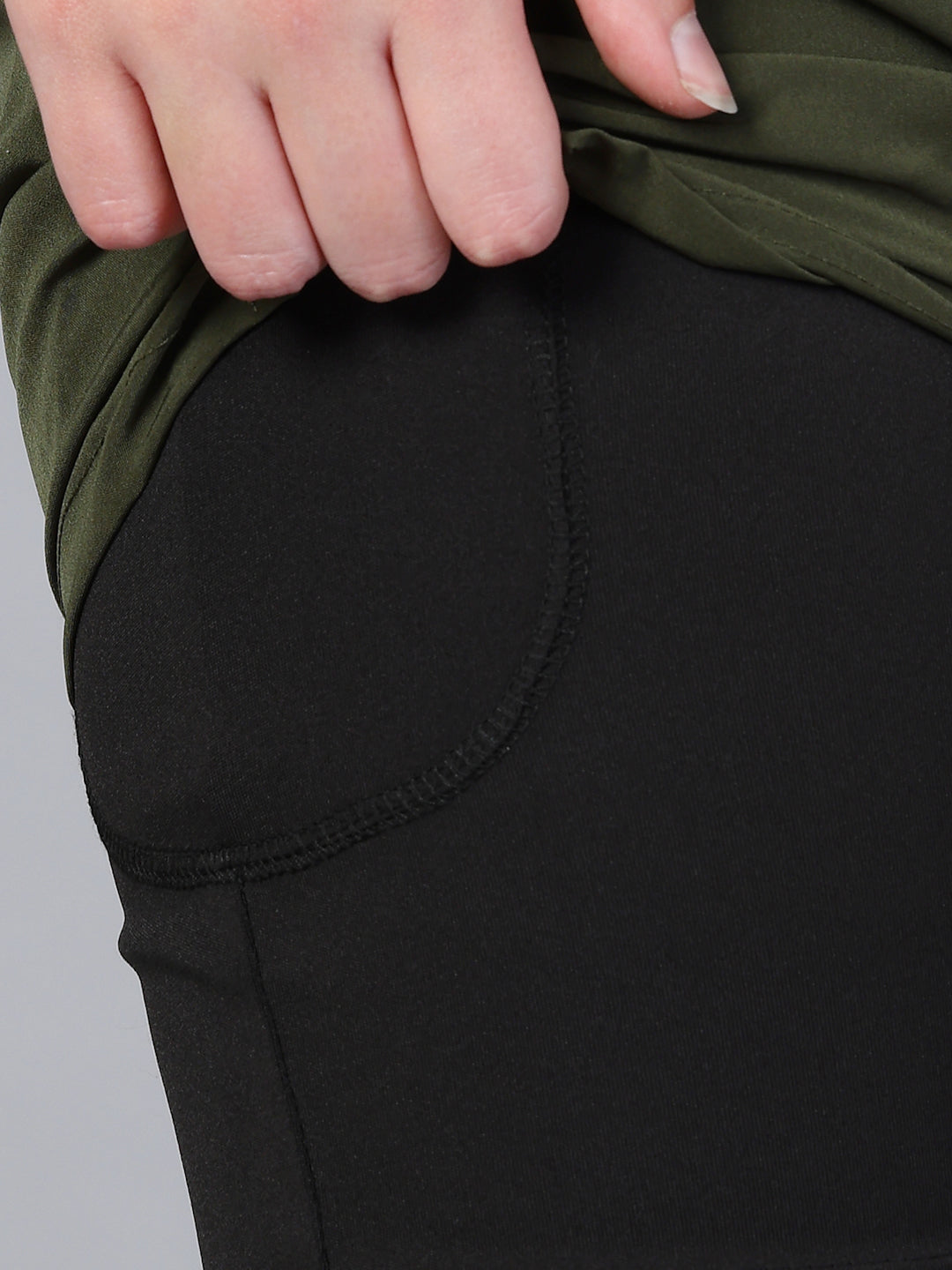 Women's Double Layered Sports Running Shorts Olive Black