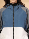 Women Colourblocked Hooded Windcheater Oversized Sports Jacket