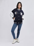 Women Oversized Winter Wear Varsity Jacket with Ribbed Cuffs