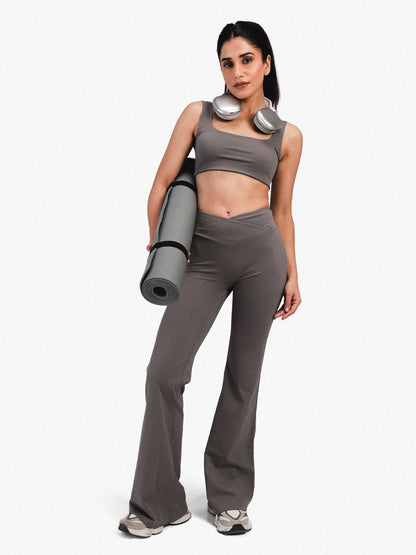 Women’s Crossover Flared Pants Grey