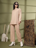 Women's Beige Solid Summer Polyester Co-ord set