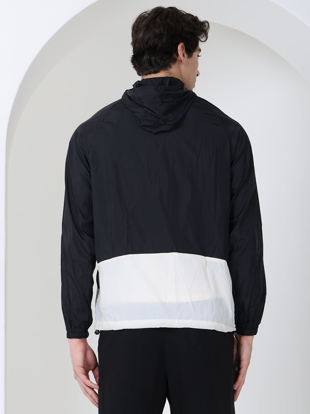 Men’s Black white Lightweight Hooded Windcheater Jacket