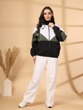 Women Colourblocked Hooded Windcheater Oversized Sports Jacket