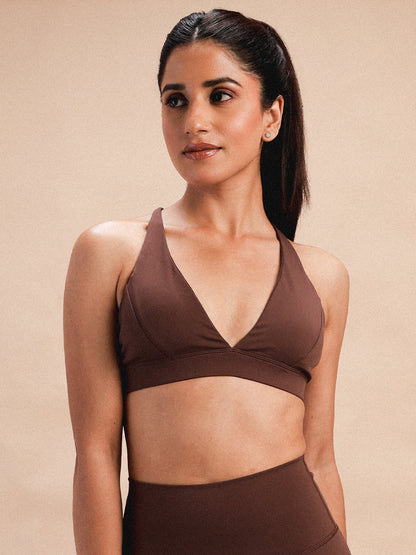 Women’s Seamless Stretch Sports Bra for Gym & Yoga Brown
