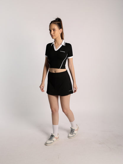 Women Half Sleeve Collar Neck Crop Top