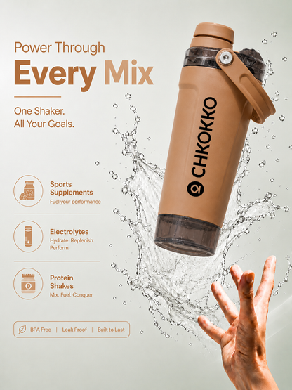 Chkokko Activate Protein Shaker Bottle 600ml with Carry Handle & Leakproof Lid Dusty Peach