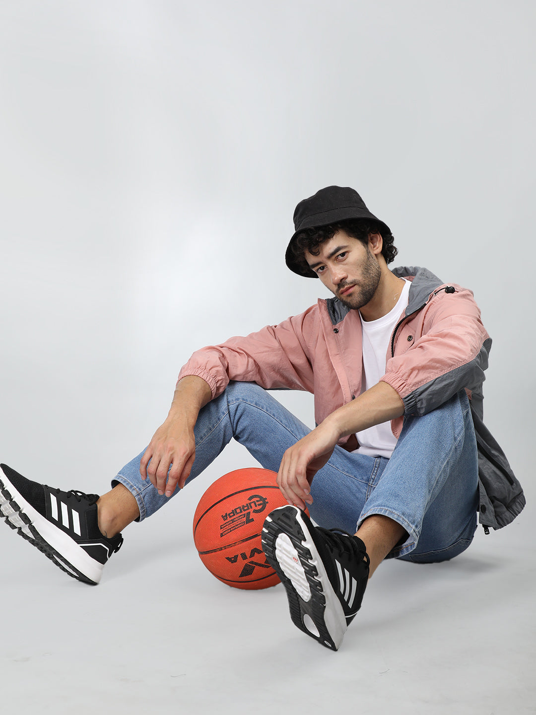 Men Colourblocked Hooded Windcheater Oversized Sports Jacket