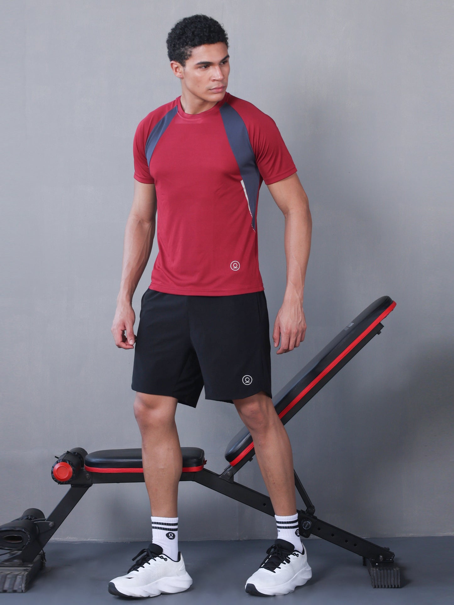 Men's Half Sleeves Dry Fit Gym T-shirt Maroon Grey