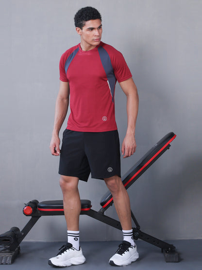Men's Half Sleeves Dry Fit Gym T-shirt Maroon Grey