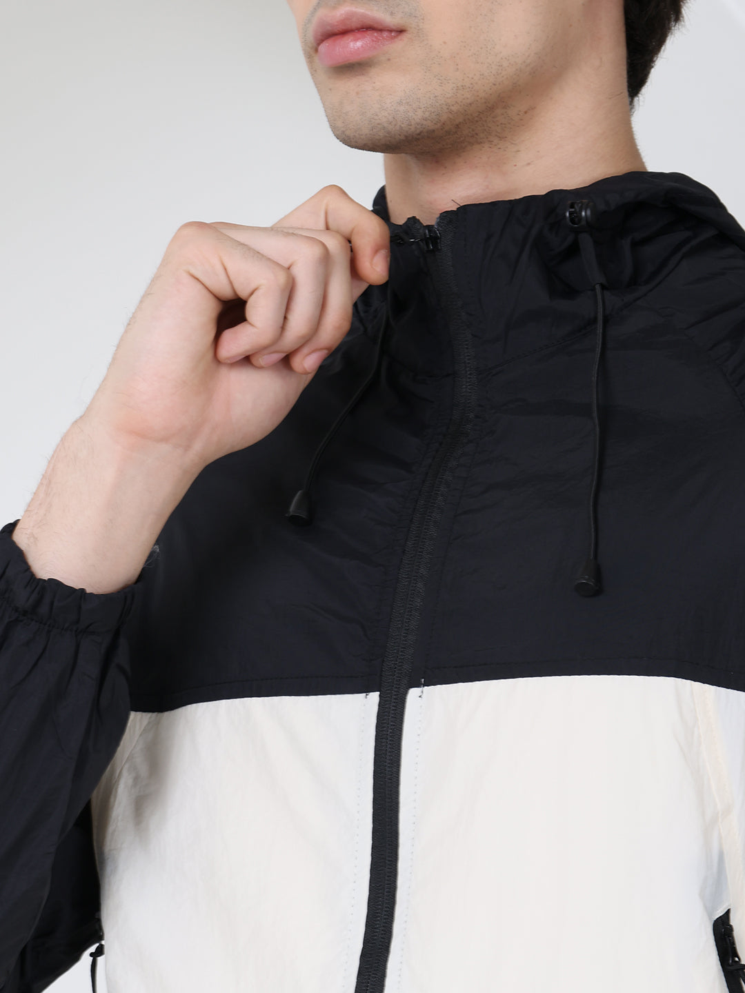 Men’s Black white Lightweight Hooded Windcheater Jacket