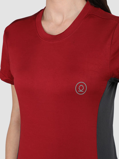 Women's Half Sleeves Gym Sports T-Shirt Maroon