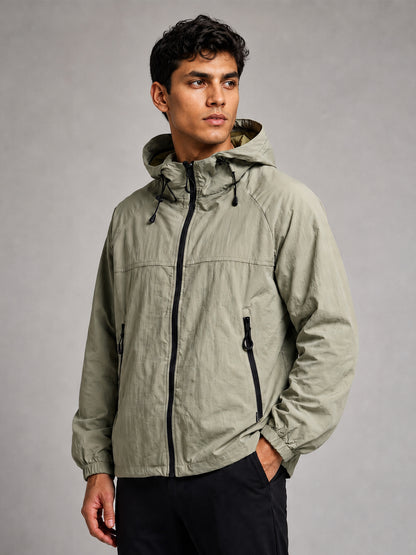 Men’s Green Lightweight Hooded Windcheater Jacket