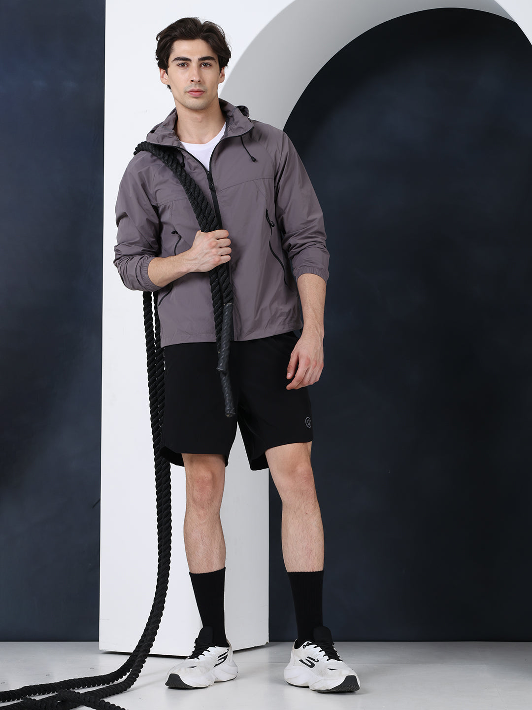 Men’s Grey Lightweight Hooded Windcheater Jacket