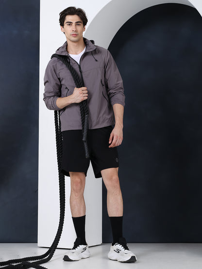 Men’s Grey Lightweight Hooded Windcheater Jacket