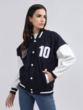 Women Oversized Winter Wear Varsity Jacket with Ribbed Cuffs